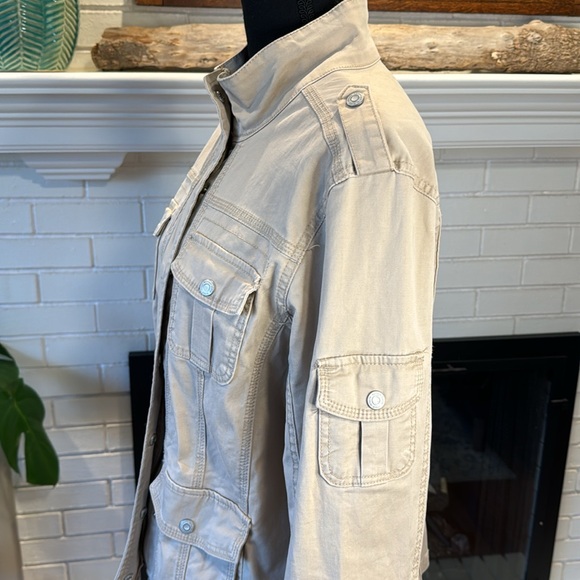 Awesome Kenzie Jeans Cream Colored Zip Fromt Denim Jacket Size Large - Picture 4 of 8